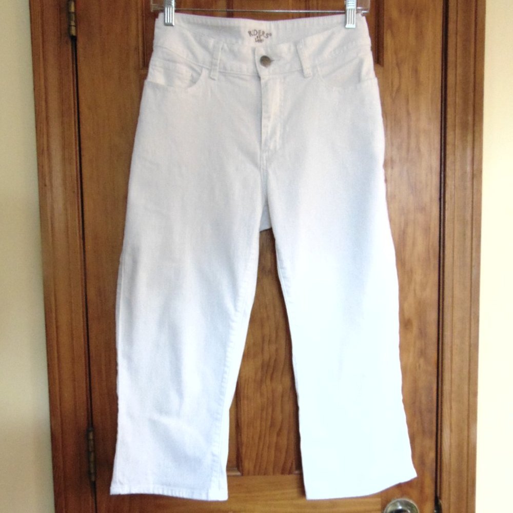 Riders By Lee Women's Cropped Jeans Waist 32 White Bedazzled Back Pockets